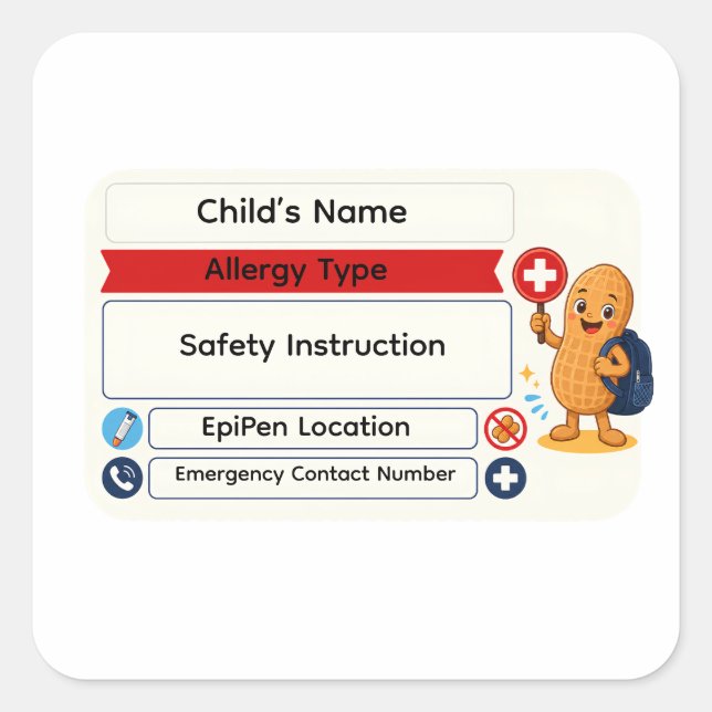 Personalized Peanut Allergy Alert Sticker for Kids (Front)