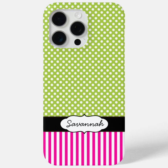 Personalized Peapod Lime Polka Dot Pink Stripe Case-Mate iPhone Case (Back)