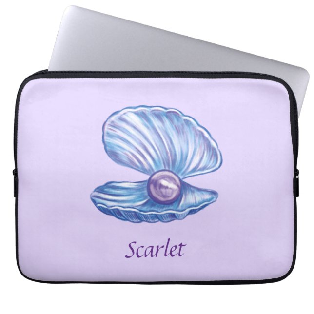 Personalized Pearl Seashell Purple Electronics Bag (Front)