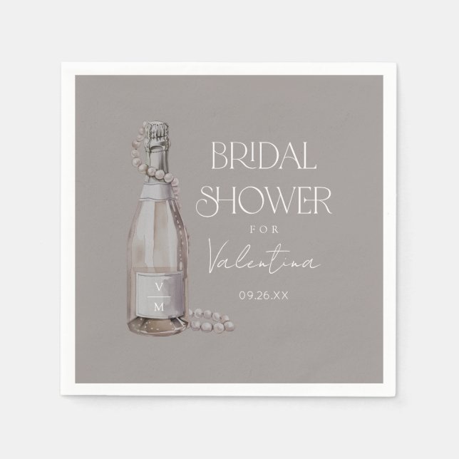 Personalized Pearls + Prosecco Bridal Shower Napkin (Front)