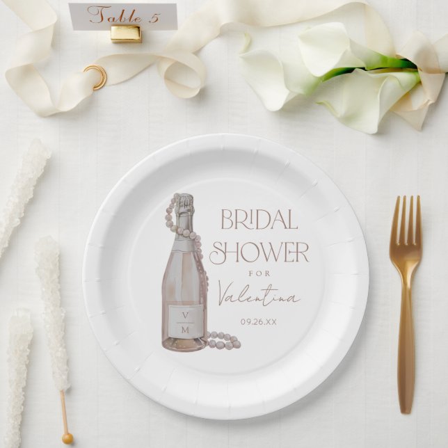 Personalized Pearls + Prosecco Bridal Shower Paper Plate (Wedding)