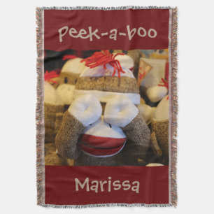Personalized Peek-a-boo Sock Monkey Throw Blanket