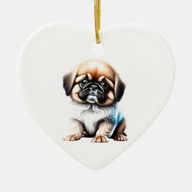 Personalized Pekingese Puppy Ceramic Ornament (Front)