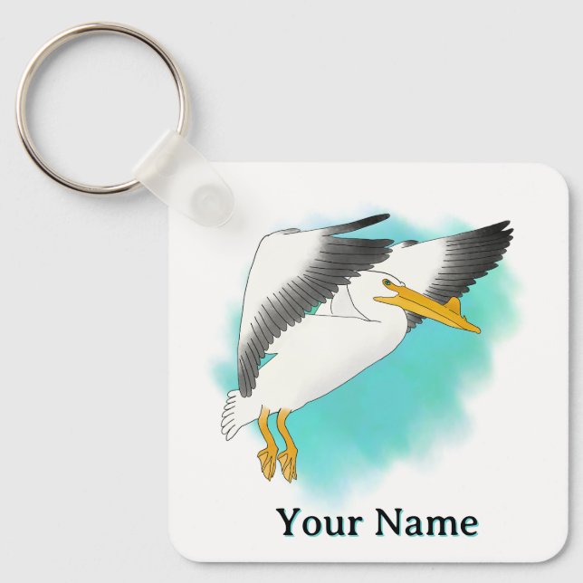 Personalized Pelican Blue Background Keychain (Front)