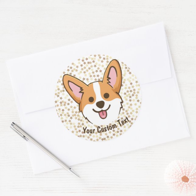 Personalized Pembroke Welsh Corgi Puppy Dog Stars Classic Round Sticker (Envelope)