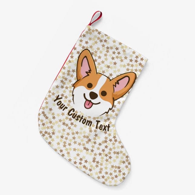 Personalized Pembroke Welsh Corgi Puppy Dog Stars Small Christmas Stocking (Front (Hanging))
