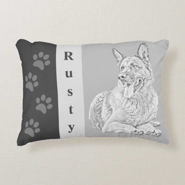 Personalized Pencil German Shepherd Accent Pillow (Front)