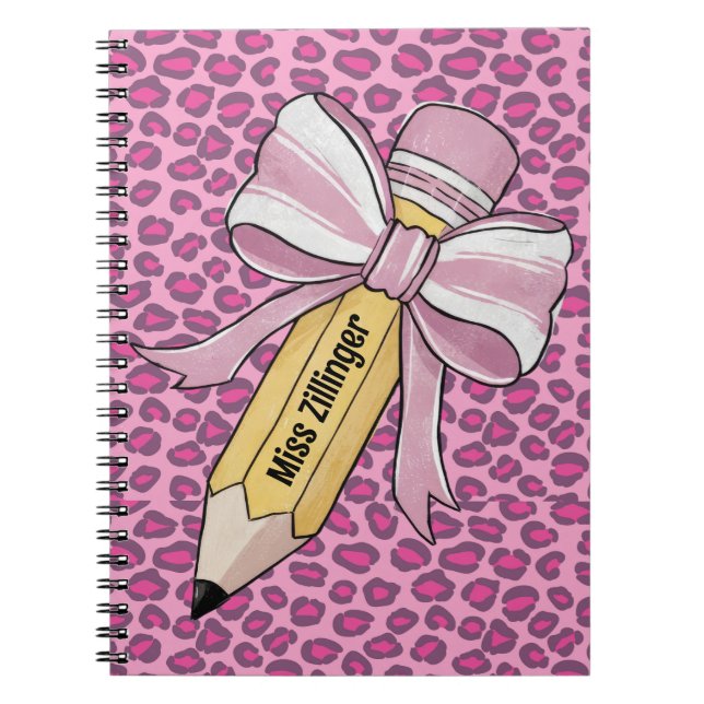personalized Pencil with pink and white bow  Notebook (Front)