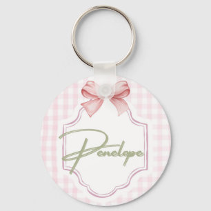 Personalized Penelope Baby Girl Nursery Gingham Keychain