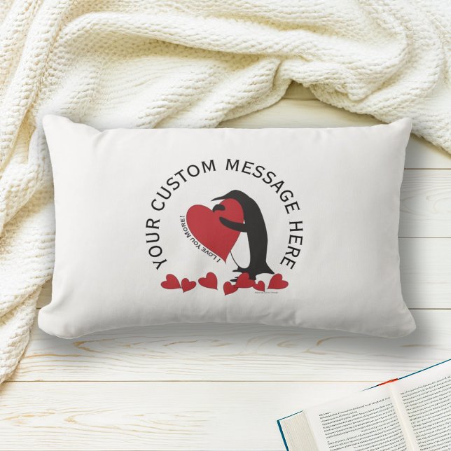 Personalized Penguin and Red Heart Lumbar Pillow (Creator Uploaded)