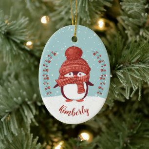 Personalized Penguin Christmas Ceramic Ornament