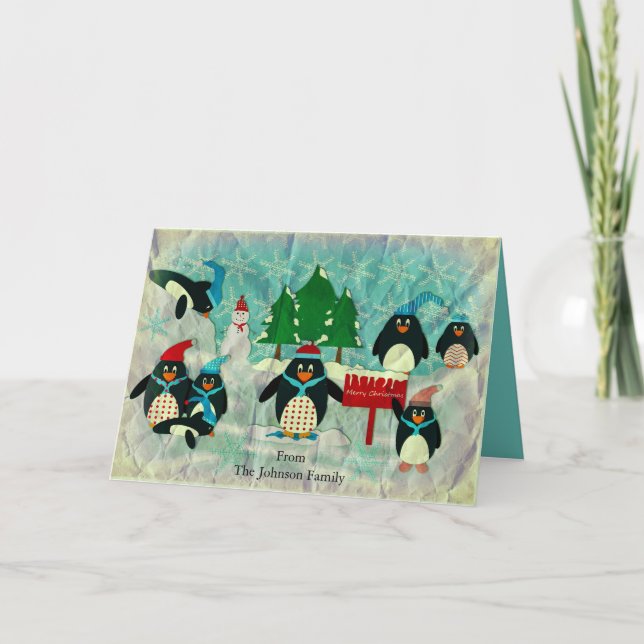 Personalized Penguin Christmas Greeting Holiday Card (Front)