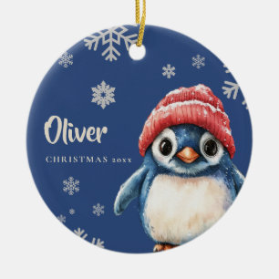 Personalized Penguin Christmas Ornament Snowflakes