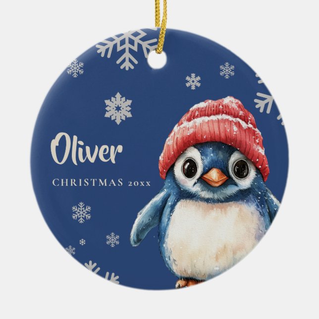 Personalized Penguin Christmas Ornament Snowflakes (Front)