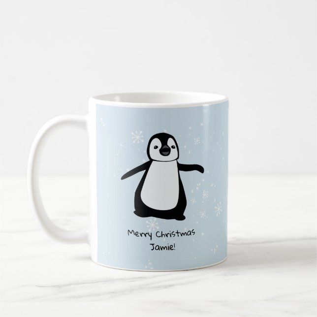 Personalized Penguin Christmas Snow Coffee Mug (Left)