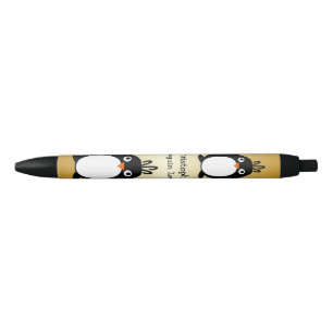 Personalized Penguin Design Gold Coloured Black Ink Pen