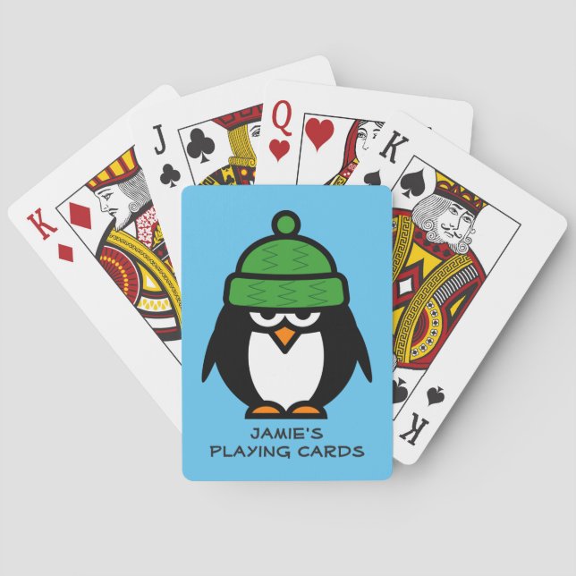 Personalized penguin design playing cards for kids (Back)