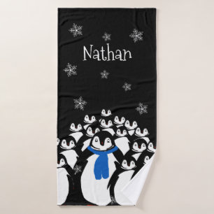 Personalized Penguin Family Bath Towel