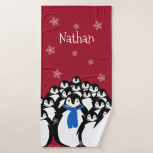 Personalized Penguin Family Bath Towel