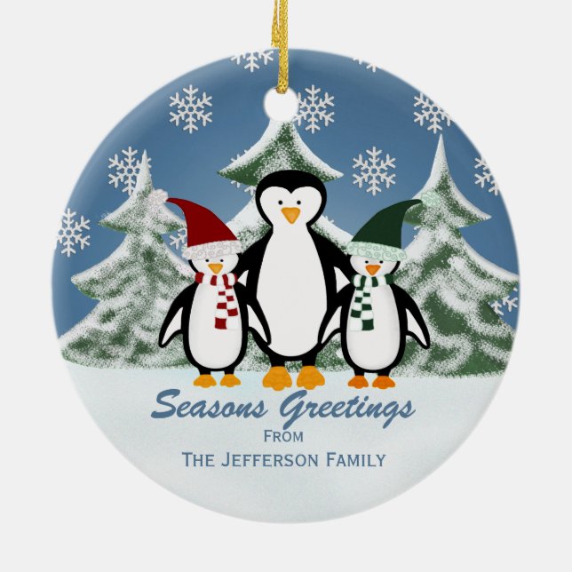 Personalized: Penguin Family Christmas Ornament (Back)