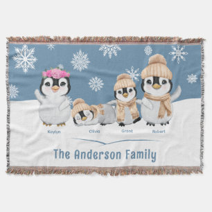 Personalized Penguin Family Holiday Throw Blanket