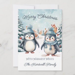 Personalized Penguin Flat Christmas Holiday Card