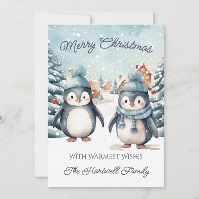 Personalized Penguin Flat Christmas Holiday Card (Front)