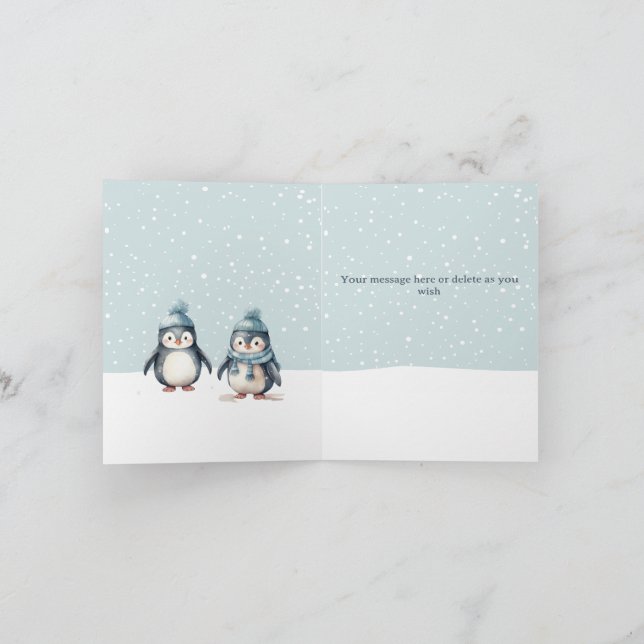 Personalized Penguin Folded Christmas Holiday Card (Inside)