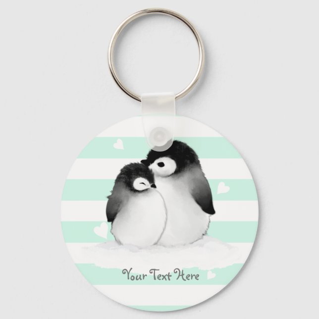 Personalized Penguin Heart Button Keychain (Front)