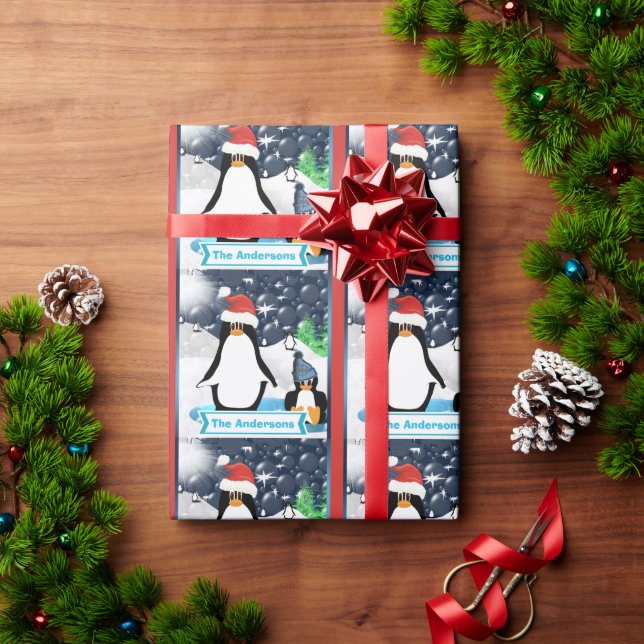 Personalized Penguin Holiday Wrapping Paper (Holiday Gift)