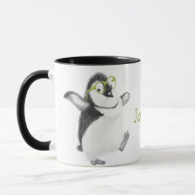Personalized Penguin Mug with Black Handle