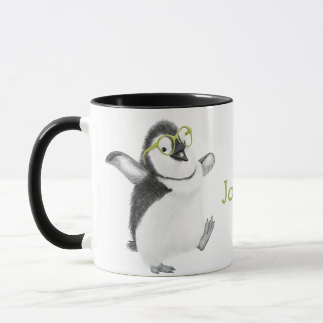 Personalized Penguin Mug with Black Handle (Left)