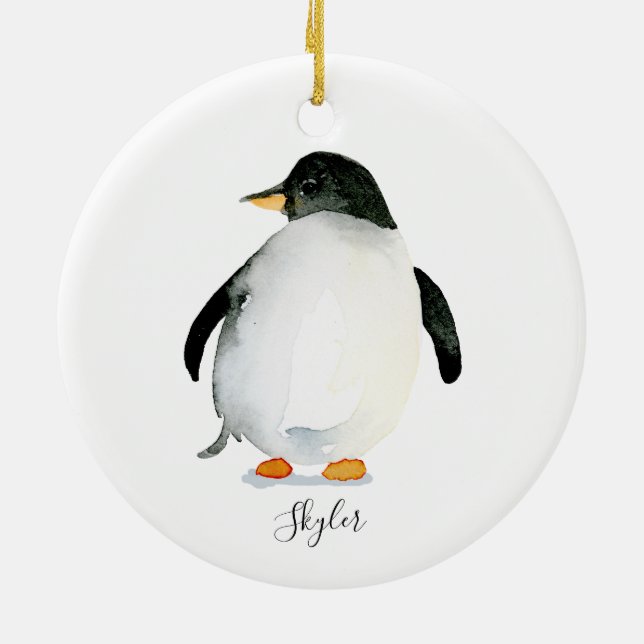 Personalized Penguin Ornament Handpainted (Back)