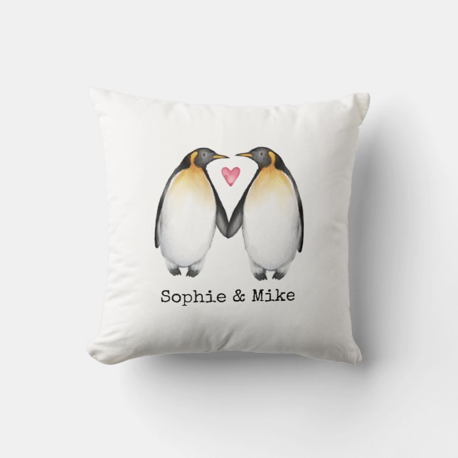 Personalized Penguins in Love Cushion (Front)