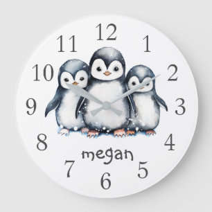 Personalized Penguins Nursery Wall Clock