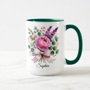 Personalized Peony Floral Name Mug Elegant Gift