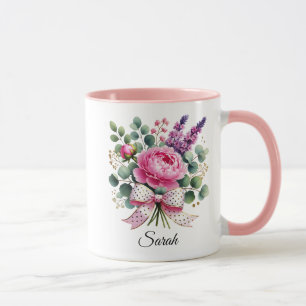 Personalized Peony Floral Name Mug Gift