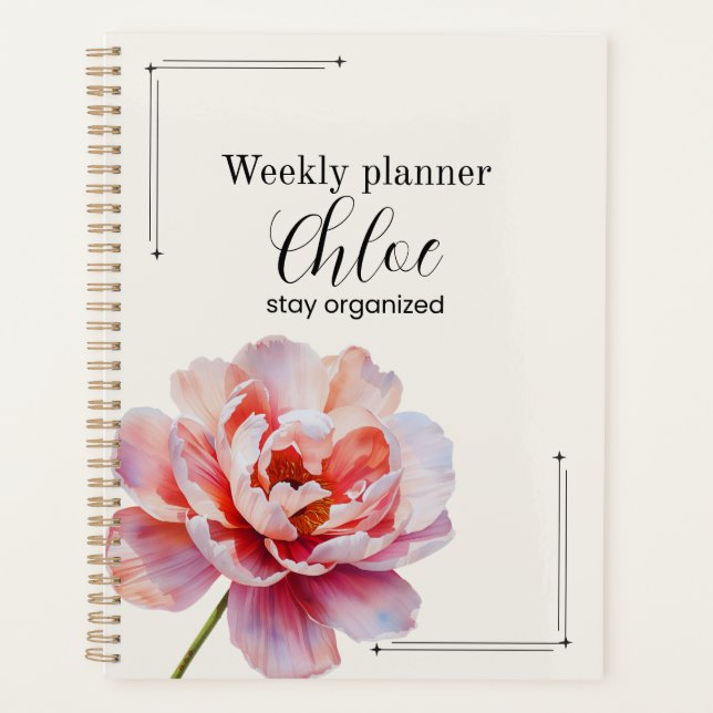 Personalized Peony Planner Aesthetic Weekly Floral (Front)
