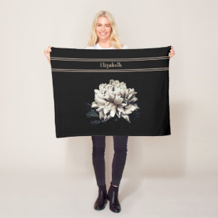 Personalized Peony Print Black Small Size Fleece Blanket