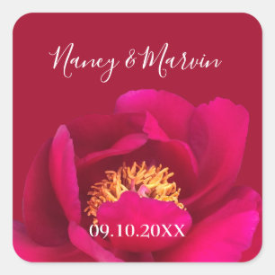 Personalized Peony Rose Ruby Red 40th Anniversary Square Sticker