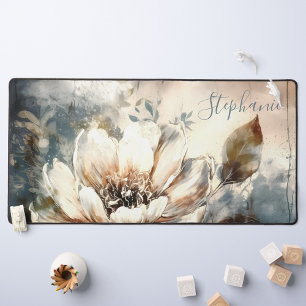 Personalized Peony Watercolor Bloom Desk Mat