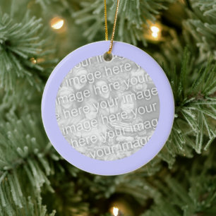 Personalized Periwinkle Round Border Photo Ceramic Ornament