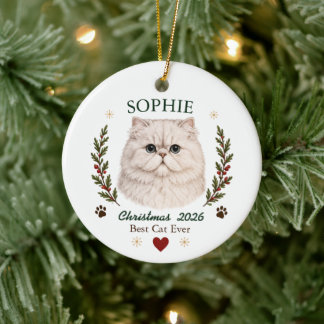 Personalized Persian Cat Christmas Ceramic Ornament