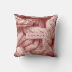 Personalized Personalized Pink Cable Knit Throw Pillow