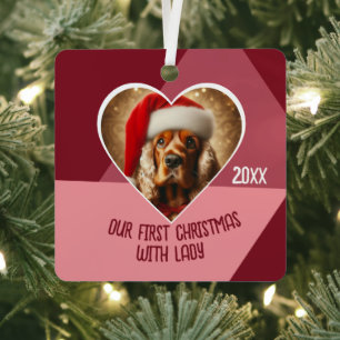 Personalized Pet Adoption Photo Dog First Xmas Metal Ornament