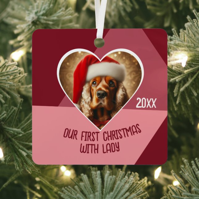 Personalized Pet Adoption Photo Dog First Xmas Metal Ornament (Insitu)