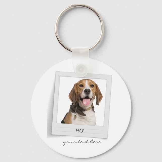 Personalized Pet Beagle Birthday Photo Frame Name Keychain (Front)