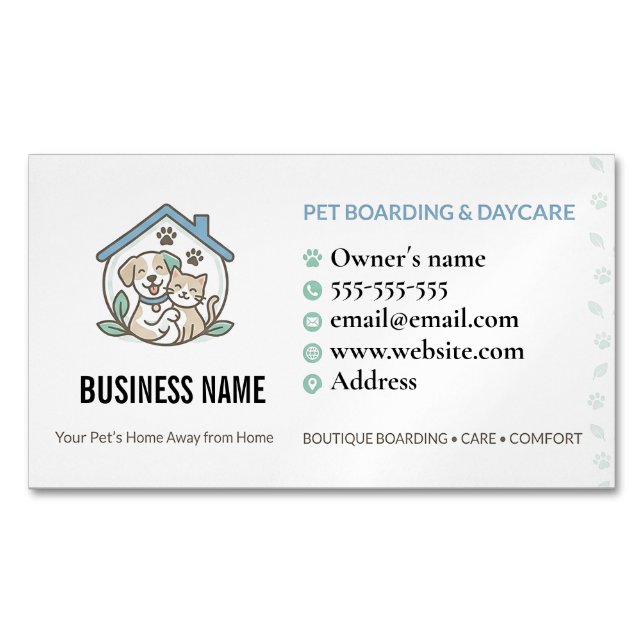 Personalized Pet Boarding QR Code Magnetic Business Card (Front)