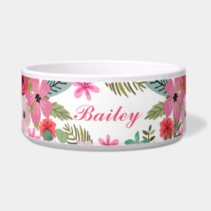 Personalized pet bowl Floral girly Add text
