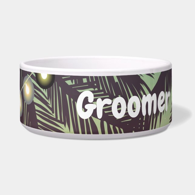 Personalized Pet Bowls Beach Sunset Palm Trees Str (Front)